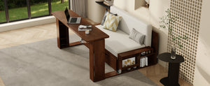 English Elm Full Size Daybed with Hydraulic Desk Armrests Storage Drawer and Sofa Seating Espresso LT000271AAP