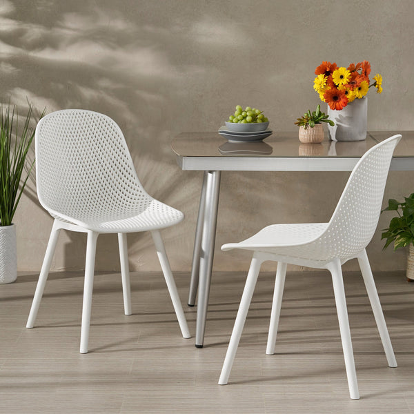 English Elm Christopher Knight Home® - POSEY Chair - Weather-Resistant Polypropylene Outdoor Dining Chair with Perforated Diamond Mesh Design for Durable Style White 27.5 L x 21.5 W x 20.2 H 69067.00WHI