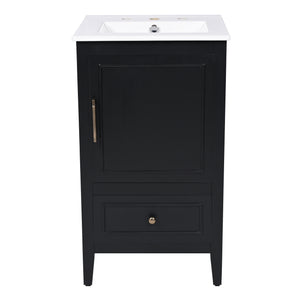 English Elm 20" Bathroom Vanity with Sink and Ceramic Top, Modern Freestanding Cabinet with Drawer & Shelf Storage, Adjustable Feet for Stability and 200lb Capacity Black N725P192821B