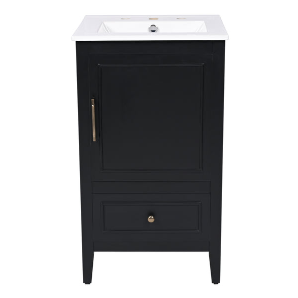 English Elm 20" Bathroom Vanity with Sink and Ceramic Top, Modern Freestanding Cabinet with Drawer & Shelf Storage, Adjustable Feet for Stability and 200lb Capacity Black N725P192821B