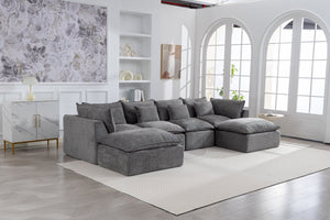 English Elm 129.8" Wide Modular Cloud Sectional Cotton Linen Sofa with Deep Foam Seats and Ottomans Antique Grey W2530S00015