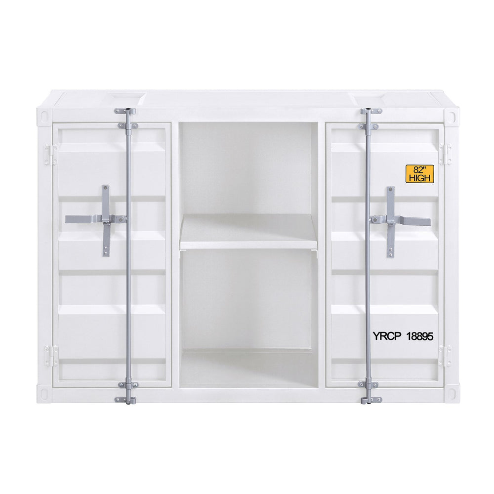 English Elm White Metal Server with Open Shelving, Recessed Panels & 2 Cabinet Doors for Stylish Storage and Display B062P189068