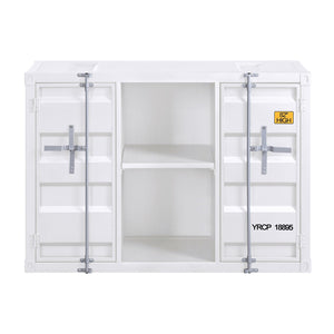 English Elm White Metal Server with Open Shelving, Recessed Panels & 2 Cabinet Doors for Stylish Storage and Display B062P189068