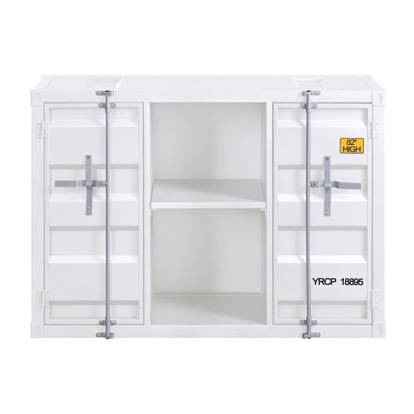 English Elm White Metal Server with Open Shelving, Recessed Panels & 2 Cabinet Doors for Stylish Storage and Display B062P189068