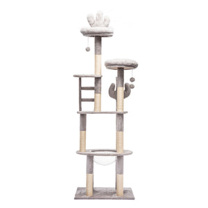 English Elm 72in Cactus Cat Tower Sisal Posts Plush Perches Capsule Pod Multi-level Climb Gray W1578P447629