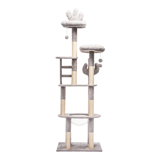 English Elm 72in Cactus Cat Tower Sisal Posts Plush Perches Capsule Pod Multi-level Climb Gray W1578P447629