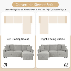English Elm U_style Modular Sectional Sleeper Sofa with Storage Chaise and Cup Holders for Living Room Grey WY000467AAE