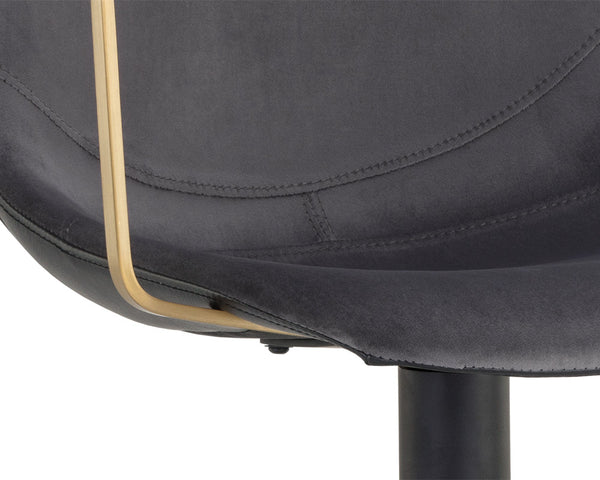 Sunpan Cassius Swivel Dining Armchair - Modern Elegance with Brushed Gold Accents and Stylish Comfort Slate Tint / Nightfall Black