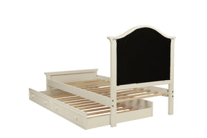 English Elm Contemporary Twin Bed with Trundle and Tufted Upholstered Headboard, Sturdy Slats, Kids Bedroom Furniture Pink,White 83 L x 12 W x 9 H B011S02033