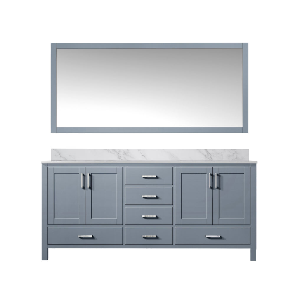 English Elm Dark Grey Double Bath Vanity With Carrara Marble Top & Mirror - Stylish Storage For Your Bathroom Upgrade B2731S00697