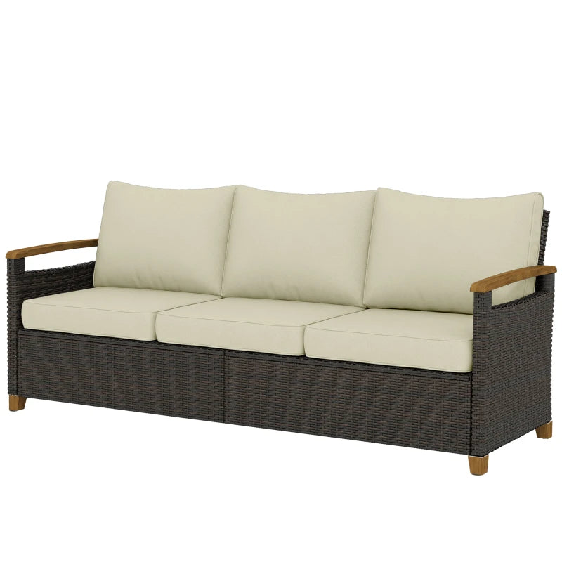English Elm Wicker Outdoor Three Seat Sofa with Deep Cushions and Weather Resistant Pe Frame T3971P480796