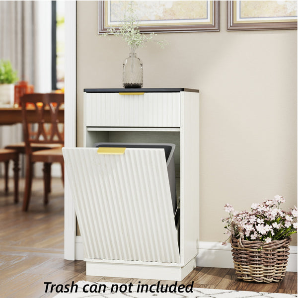 English Elm 10-gallon Tilt-out Antique White Cabinet Woodgrain Finish with Wave Drawer Hidden Bin W2557P365719