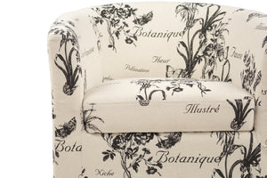 English Elm Accent Chair and Ottoman Set Botanical Script Print Barrel Back with Tapered Legs B089P416565