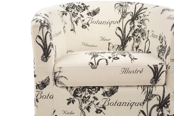 English Elm Accent Chair and Ottoman Set Botanical Script Print Barrel Back with Tapered Legs B089P416565