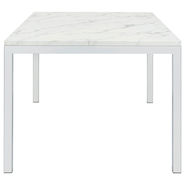 English Elm Caston Carrara Faux Marble Top Dining Table with Chrome Steel Legs — Contemporary Rectangular Elegance, 64" Long B062P350427
