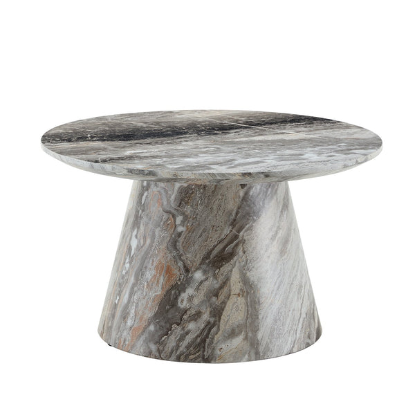 English Elm Grey Wood Grain Round Coffee Table Low Profile Mdf Living Room Accent Piece W2920P404129