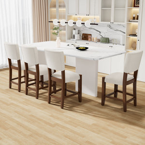 English Elm Mid Mid Century Modern Bar Stools Set of 2 — Ergonomic Linen Upholstered Counter Stools with Solid Rubberwood Legs, Plush Foam Seating for Kitchen Island Dining (Beige) N752P342929A