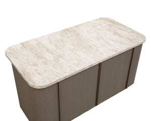 Sunpan CATALDI Kitchen Island with Marble Top & Taupe Faux Leather – Elegant Versatile Prep & Workspace 112291