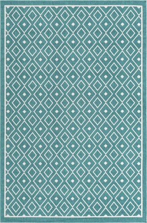 Unique Loom Outdoor Trellis Kafes Machine Made Geometric Rug Teal, Ivory 6' 1" x 9' 0"