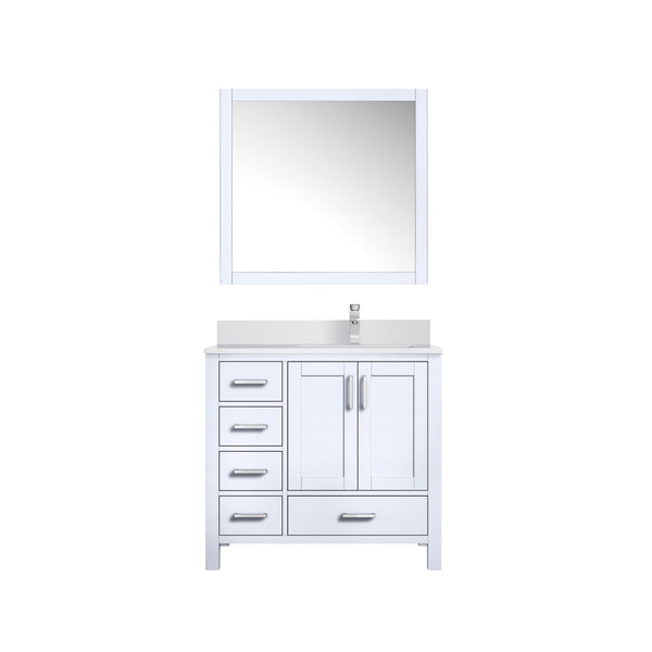 English Elm White Bath Vanity Set With Quartz Top, Stainless Steel Faucet & Framed Mirror For Modern Bathrooms B2731S01259-GIGA