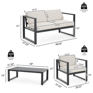 English Elm Christopher Knight Home® - NAVAN Aluminum 4-Piece Chat Set with Beige Olefin Cushions, Black Finish, Comfortable Outdoor Seating N775P243378B