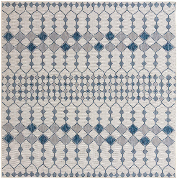 Unique Loom Outdoor Trellis Traliccio Machine Made Trellis Rug Ivory, Navy Blue 10' 0" x 10' 0"