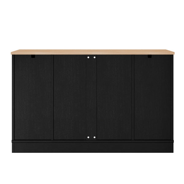 English Elm Trexm Multifunctional Sideboard with Pull Out Bottle Rack Adjustable Shelves Kitchen Storage Black XW000026AAB
