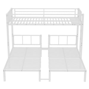 English Elm Twin Triple Bunk Bed Metal L-shaped Frame Sleeps Three Kids White Finish W1580S00567