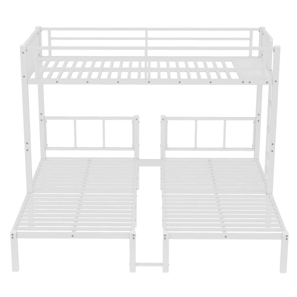 English Elm Twin Triple Bunk Bed Metal L-shaped Frame Sleeps Three Kids White Finish W1580S00567