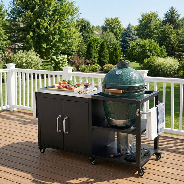 English Elm K&k Stainless Steel Outdoor Grill Cart with Cabinet Drop Leaf and Swivel Casters N707P397500B