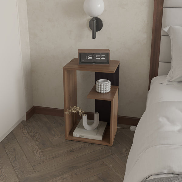 English Elm Fm Furniture Vega Side Table – Stylish Melamine Open Storage In Light Oak & Wengue For Small Spaces B128P293876