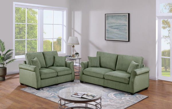 English Elm Classic Sofa Loveseat Set Corduroy 2pc Living Room Ensemble with Plush Cushions, Modern Arms Sage 47 L x 35 W x 24 H B011S01301