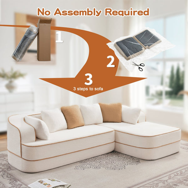 English Elm 106" Teddy Fabric No Assembly L-Shaped Sofa - Plush Comfort, Modular Design, Perfect For Living Room W714S01413