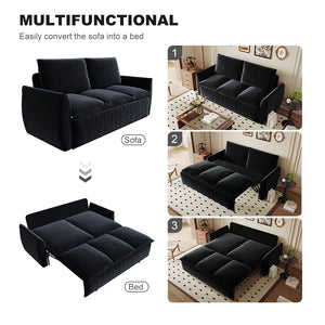 English Elm 70.9" Multi-Functional Convertible Sleeper Sofa Bed with 2-in-1 Pillow & Blanket Set, Velvet loveseat Black W1885P263564