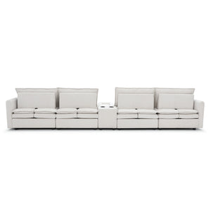 English Elm 140" U Shaped Chenille Sectional Sofa 6-Seater with Movable Ottoman, Deep 25" Seats & Adjustable Backrest W1117S00139