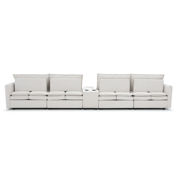 English Elm 140" U Shaped Chenille Sectional Sofa 6-Seater with Movable Ottoman, Deep 25" Seats & Adjustable Backrest W1117S00139