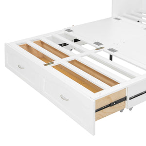 English Elm Queen Murphy Wall Bed with Drawers Usb Charging Ports Pulley Lift Mdf Cabinet White LP100671AAK-1