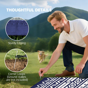 English Elm Patio Outdoor Rug Reversible Geometric Polypropylene Waterproof with Carry Bag T3971P421263