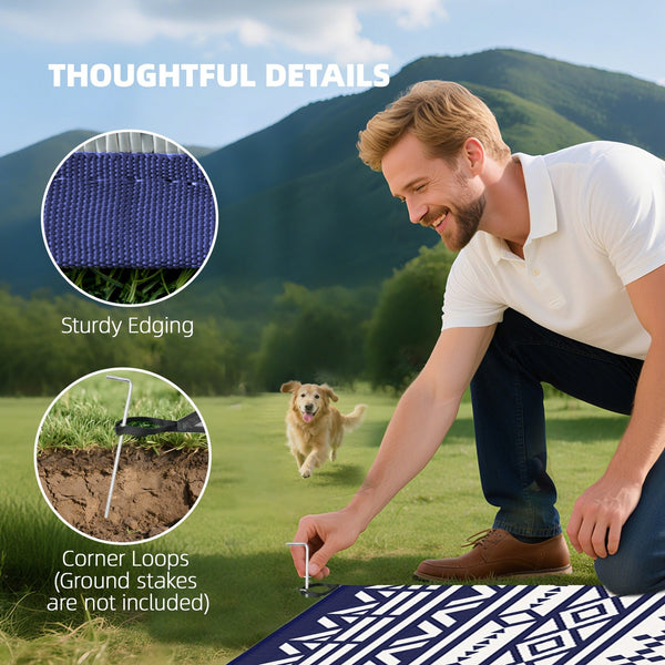 English Elm Patio Outdoor Rug Reversible Geometric Polypropylene Waterproof with Carry Bag T3971P421263