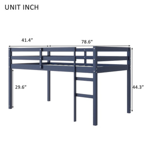 English Elm Solid Twin Loft Bed with Ladder and Reinforced Slats for Storage-Friendly, Space-Saving Bedrooms Blue W504P190958