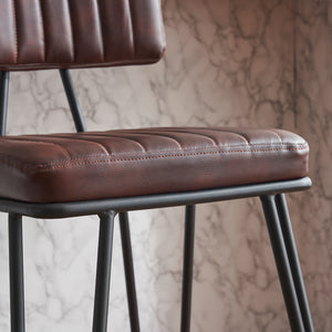 English Elm Industrial Bar Stools Set of 2 — Counter Height PU Leather Seats, Sturdy Metal Frame, Ergonomic Backrest and Footrest for Kitchen Island and Home Bar Brown W1901P264279