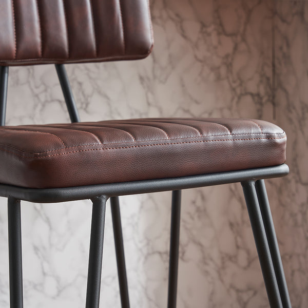 English Elm Industrial Bar Stools Set of 2 — Counter Height PU Leather Seats, Sturdy Metal Frame, Ergonomic Backrest and Footrest for Kitchen Island and Home Bar Brown W1901P264279