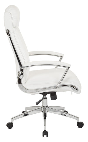 OSP Home Furnishings Executive Faux Leather Office Chair with Lumbar Support Headrest and Chrome Accents White FL90071C-U11