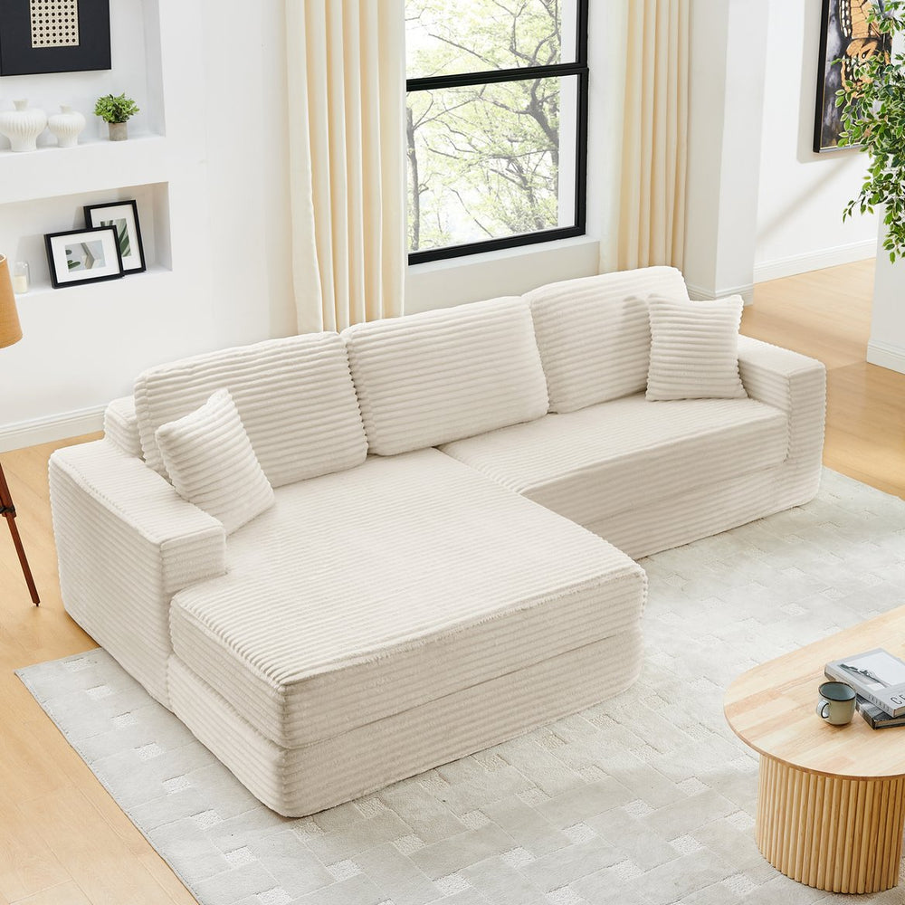 English Elm Left Sectional Corduroy Sleeper Sofa Modular L Shape Design for Modern Apartments W487S00300