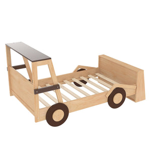 English Elm Twin Pine Treehouse Floor Bed with Padded Rails and Cabin Roofline for Kids W1580S00472