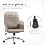 English Elm Vinsetto Microfiber Home Office Chair, Tufted Height Adjustable Computer Desk Chair With Swivel Wheels and Padded Armrests, Light Gray