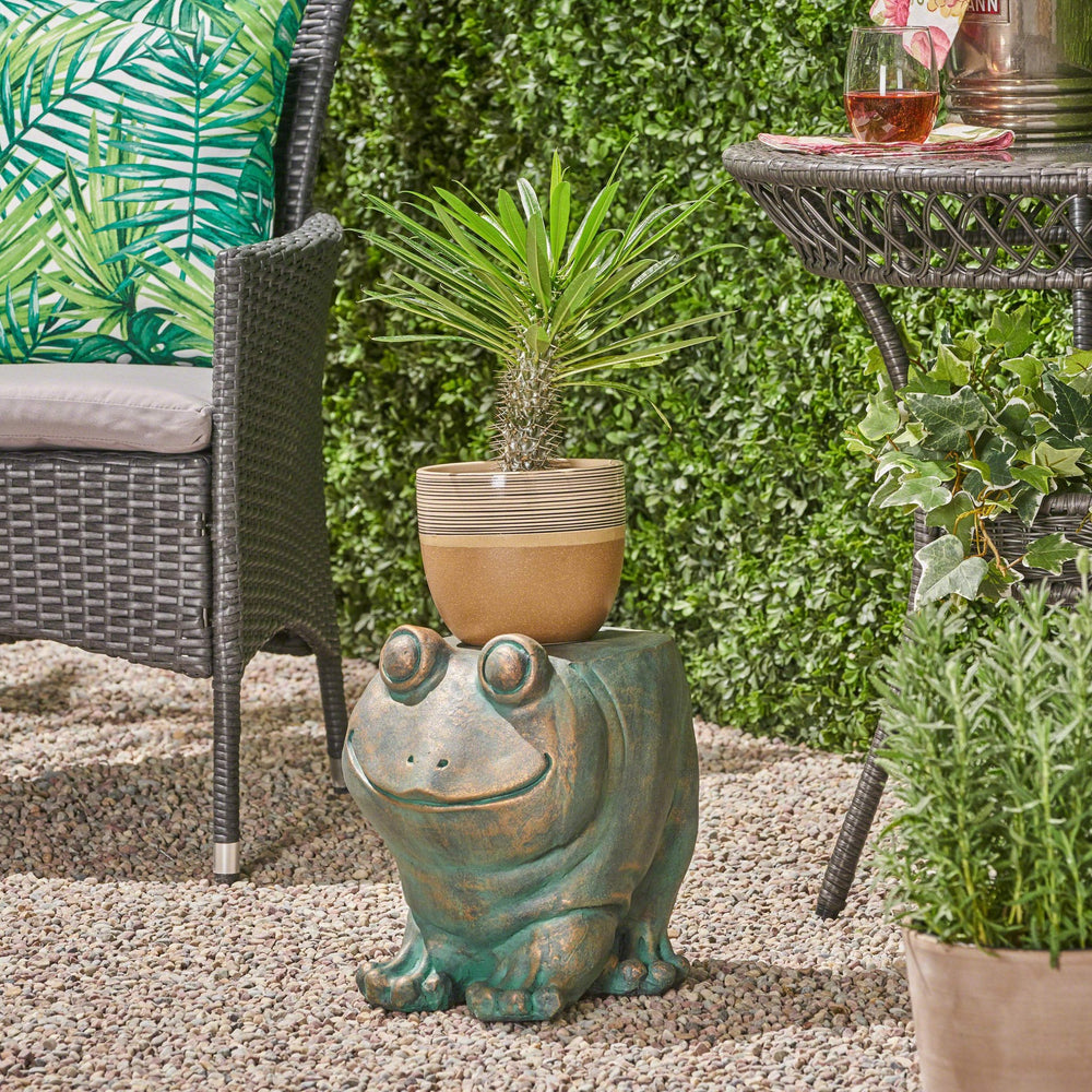 English Elm Christopher Knight Home® - 13inch High Dawn Frog Garden Stool Antique Green Magnesium Oxide Lightweight Concrete Accent Table Weather-Resistant Outdoor Patio Seat No Assembly Needed 63391.00COP