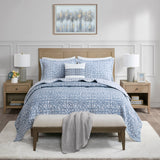 Madison Park Signature Harmony Transitional 4 Piece Oversized Reversible Matelasse Quilt Set with Throw Pillow MPS13-501 Blue