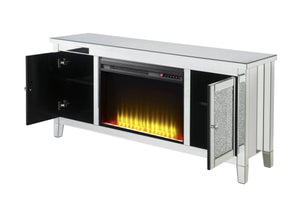 English Elm Noralie Mirrored Fireplace Tv Stand with Led Electric Insert and Glam Diamond Accents B2726P446670