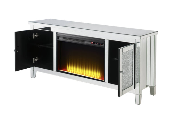 English Elm Noralie Mirrored Fireplace Tv Stand with Led Electric Insert and Glam Diamond Accents B2726P446670